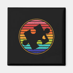 Retro Puzzle Heart Autism Awareness Month Kids Men Magnet