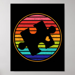 Retro Puzzle Heart Autism Awareness Month Kids Men Poster