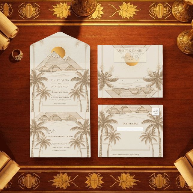 Retro Pyramids Of Giza Egypt Destination Wedding All In One Invitation (Creator Uploaded)