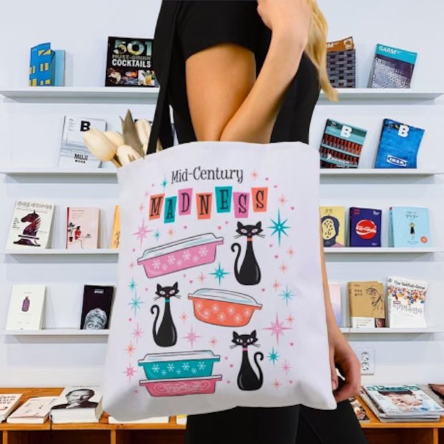 Retro Pyrex Mod Kitty Cats MCM Atomic Tote Bag (Creator Uploaded)