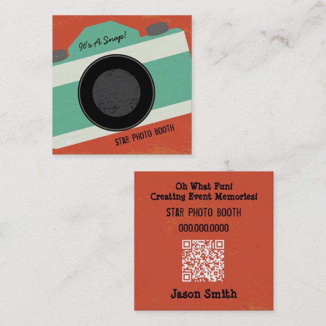 Retro QR Code Camera Photo Booth Photography Square Business Card (Front/Back)