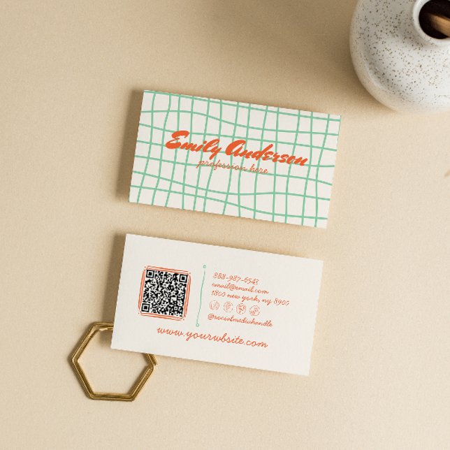 Retro QR Code Hand Written Drawn Groovy Bold Business Card (Creator Uploaded)