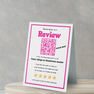 Retro QR code 'leave us a review' YELP pink