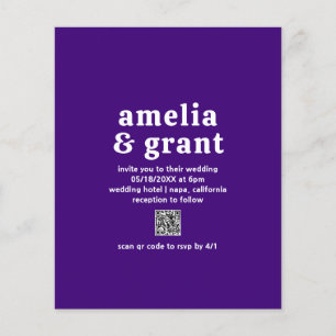 Retro QR Code Purple Budget Wedding Invitation Flyer