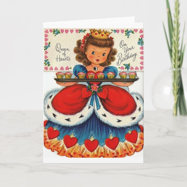 Retro Queen Of Hearts Birthday Greeting Card (Front)