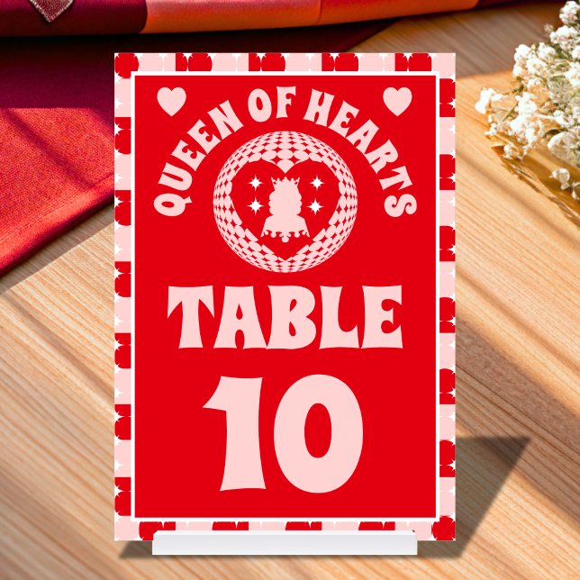 Retro Queen Of Hearts Bridal Shower Table Card (Queen Of Hearts Bridal Shower Table Card)
