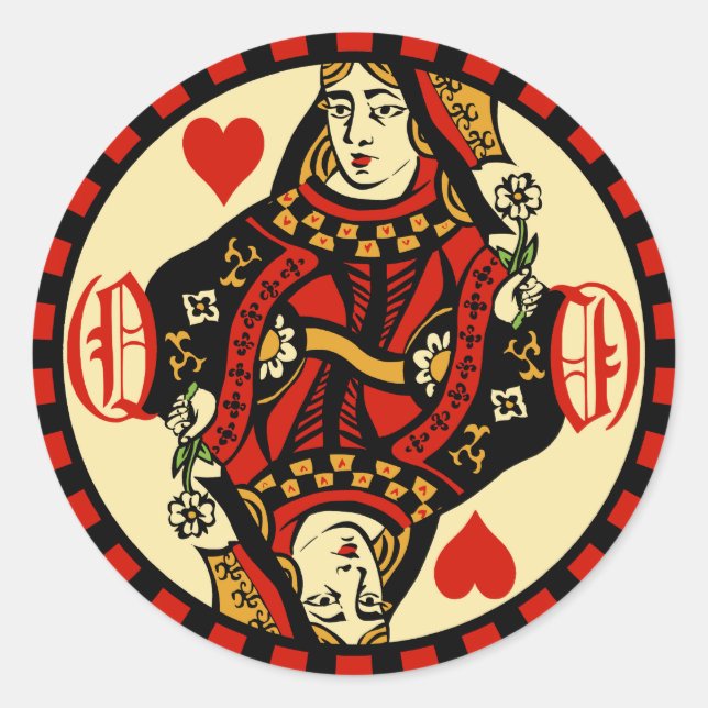 Retro Queen of Hearts Classic Round Sticker (Front)