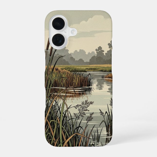 Retro Quiet Marsh iPhone 16 Case (Back)