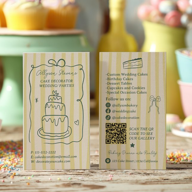 Retro Quirky Citrus Green Cake Decorator Qr code Business Card (Retro Quirky Citrus Green Cake Decorator Qr code Business Card)