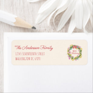 Retro Quirky Colourful Christmas Bow Wreath Return Address Label