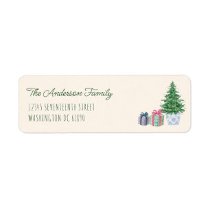 Retro Quirky Colourful Christmas Tree Presents Return Address Label