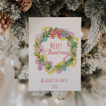 Retro Quirky Green Christmas Bow Wreath Non-Photo