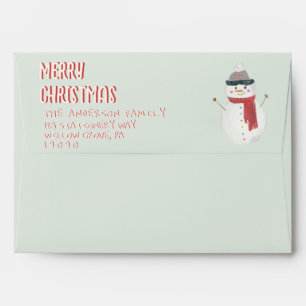 Retro Quirky Green Merry Christmas Snowman Envelope