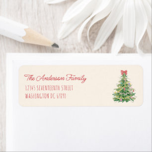 Retro Quirky Red Green Christmas Fun Bow Tree  Return Address Label