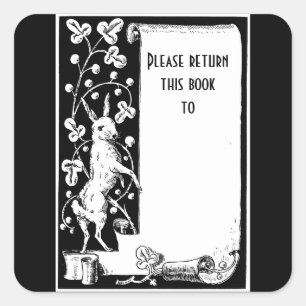 Retro rabbit and scroll bookplate Sticker