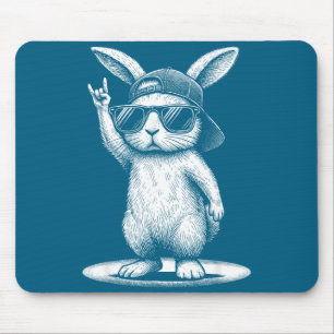 Retro rabbit rock music bunny men kids women mouse pad