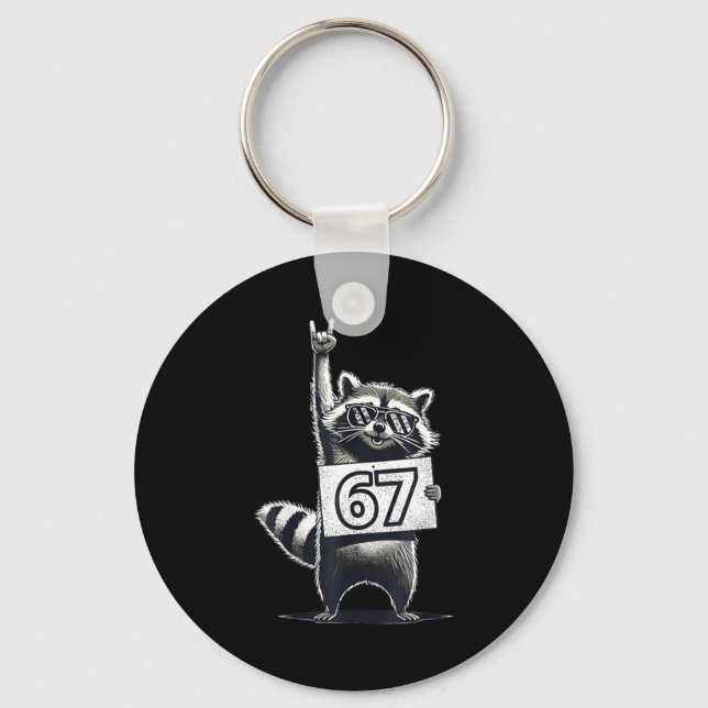Retro Raccoon 67 Shirts Rock Music Men Kids Women  Key Ring (Front)