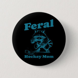 Retro Raccoon Feral Hockey Mom Hockey Player Mothe 6 Cm Round Badge
