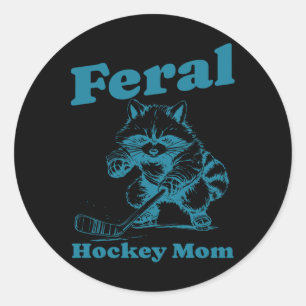 Retro Raccoon Feral Hockey Mom Hockey Player Mothe Classic Round Sticker