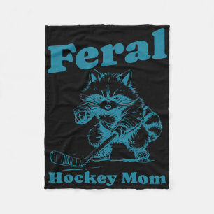Retro Raccoon Feral Hockey Mom Hockey Player Mothe Fleece Blanket