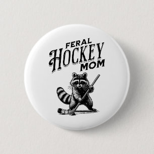 Retro Raccoon Feral Hockey Mom Hockey Player Trash 6 Cm Round Badge