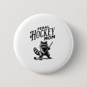 Retro Raccoon Feral Hockey Mom Hockey Player Trash 6 Cm Round Badge
