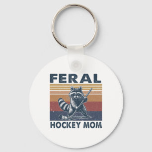Retro Raccoon Feral Hockey Mom Hockey Player Trash Key Ring