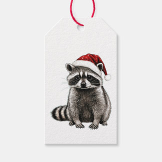 RETRO RACCOON IN SANTA HAT GIFT TAG