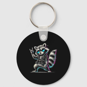 Retro Raccoon Rock Music Funny Gift For Men Women Key Ring