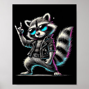 Retro Raccoon Rock Music Funny Gift For Men Women Poster