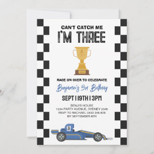 Retro Race Car 3rd Birthday Party Invitation