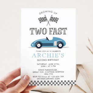 Retro Race Car Boy Second Birthday  Invitation