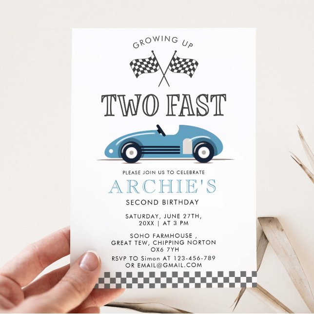 Retro Race Car Boy Second Birthday  Invitation (Creator Uploaded)