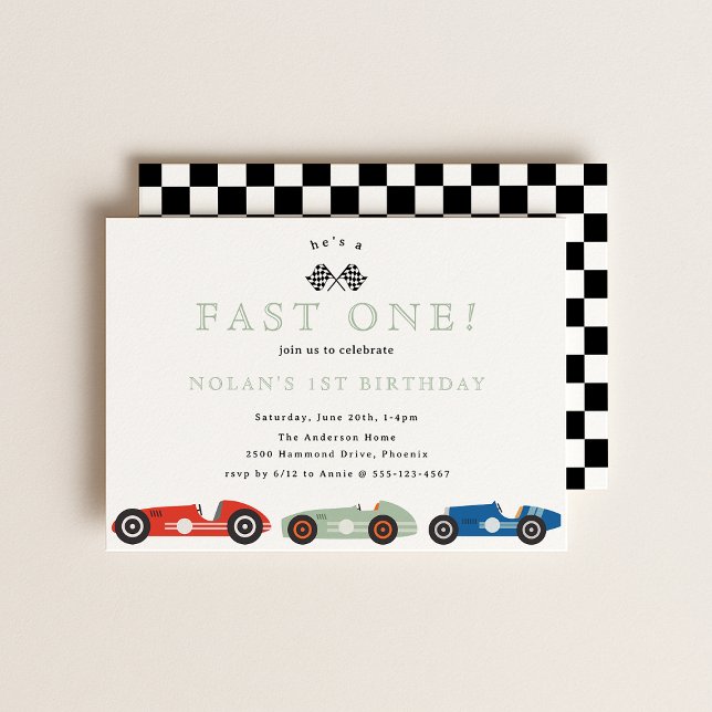 Retro Race Car Fast One Theme Birthday Invitation (Creator Uploaded)