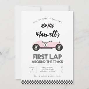 Retro Race Car First Lap Around the Track Birthday Invitation