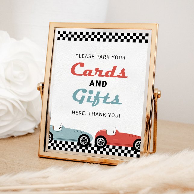 Retro Race Car Racing Birthday Cards and Gifts Poster (Creator Uploaded)