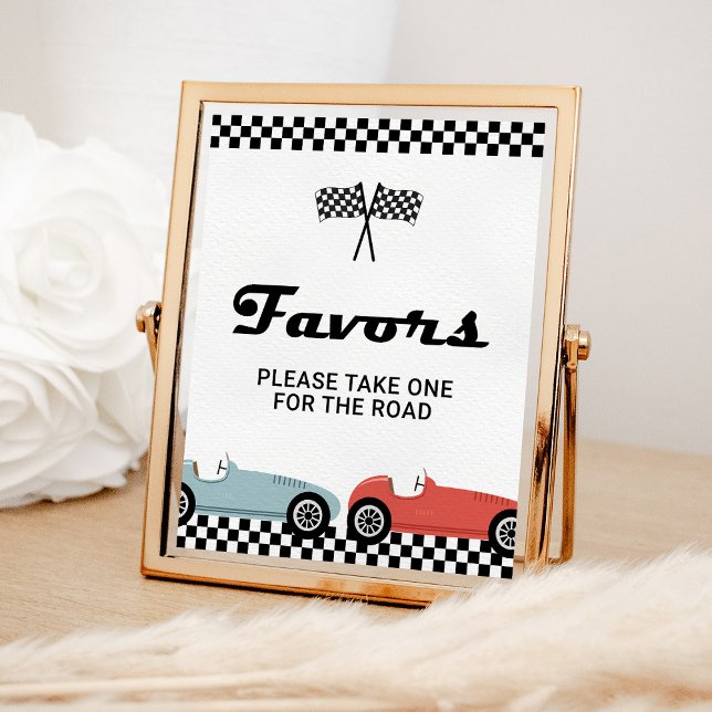 Retro Race Car Racing Favours Birthday Party Sign (Creator Uploaded)