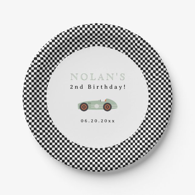 Retro Race Car Theme Birthday Paper Plate (Front)