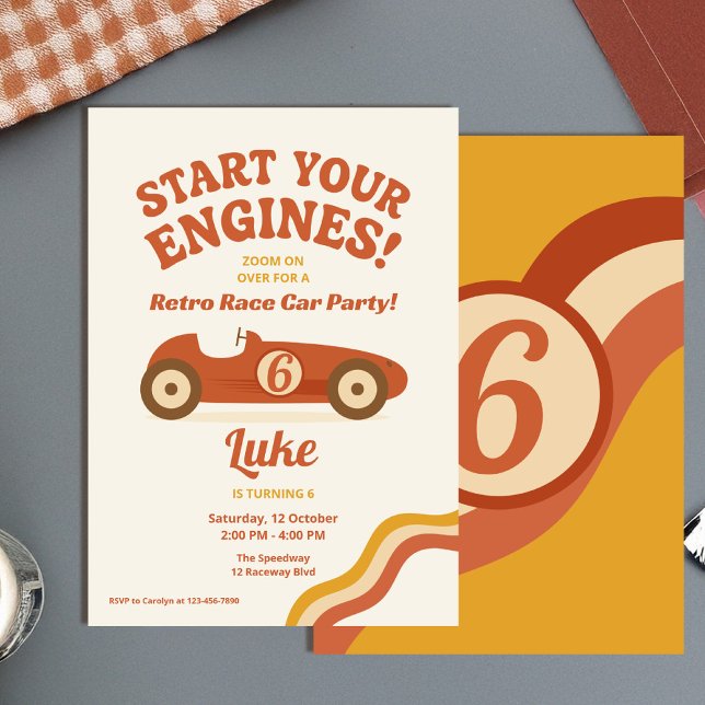 Retro Race Car Vintage Boy Birthday Invitation (Creator Uploaded)