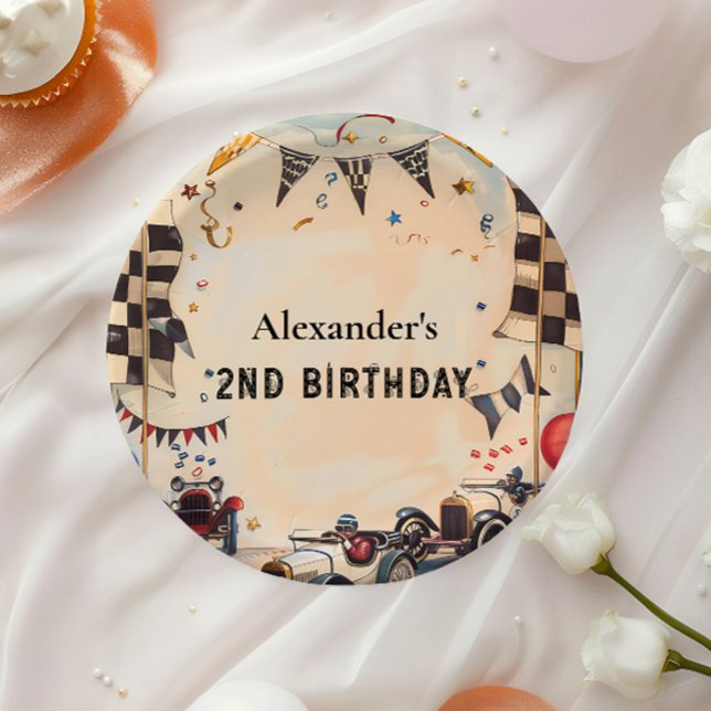 Retro Race Track Two Fast Birthday Paper Plate (Creator Uploaded)