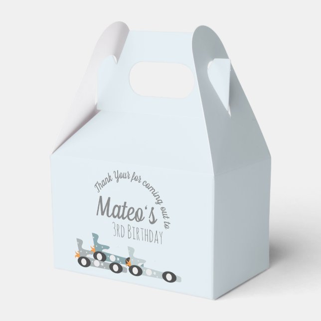 Retro Racing Cars Moon Stars Turning Three Party Favour Box (Front Side)