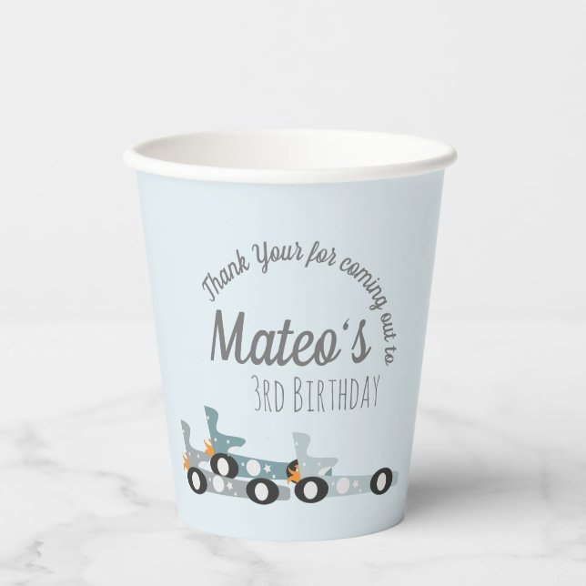 Retro Racing Cars Moon Stars Turning Three Party Paper Cups (Front)