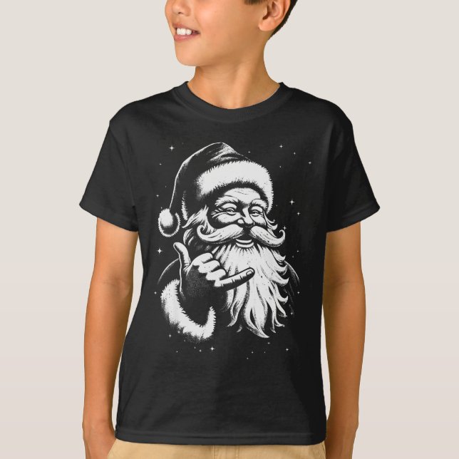 Retro Rad Christmas Mele Kalikimaka Santa Shaka Ha T-Shirt (Front)