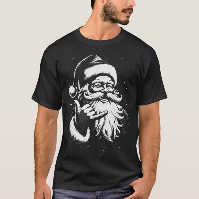 Retro Rad Christmas Mele Kalikimaka Santa Shaka Ha T-Shirt (Front)