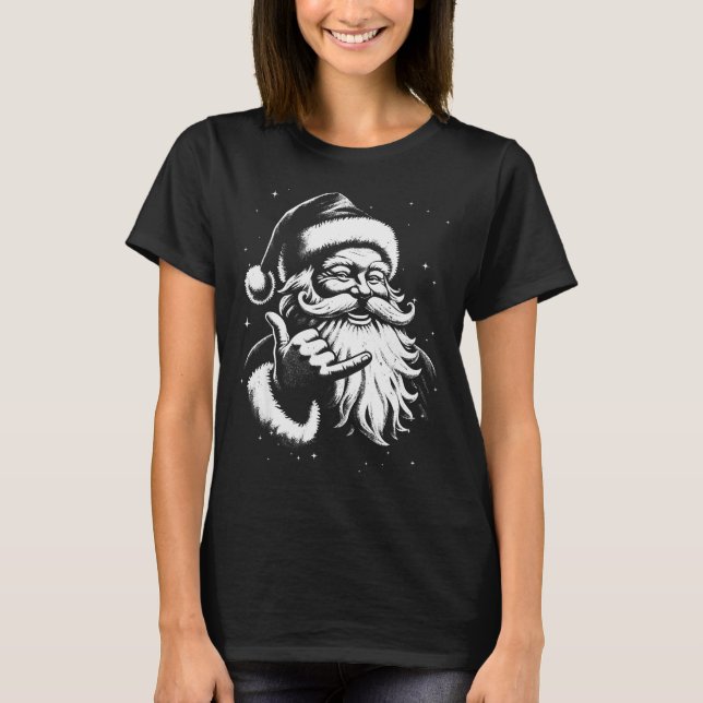 Retro Rad Christmas Mele Kalikimaka Santa Shaka Ha T-Shirt (Front)
