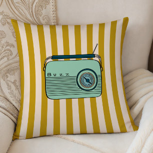 Retro Radio and Gold Stripes, Accent Pillow, Cushion