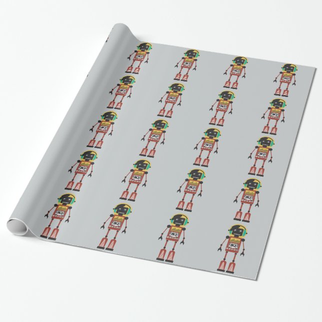 Retro Radio Robot Wrapping Paper (Unrolled)