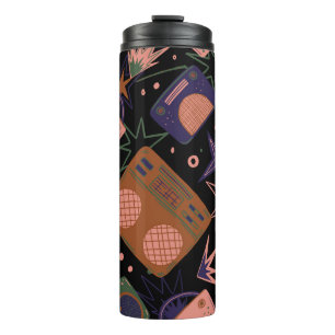 Retro radios, tape recorders pattern. thermal tumbler