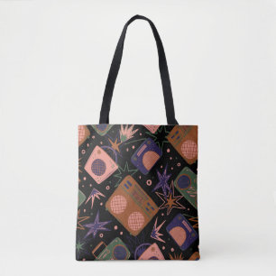Retro radios, tape recorders pattern. tote bag