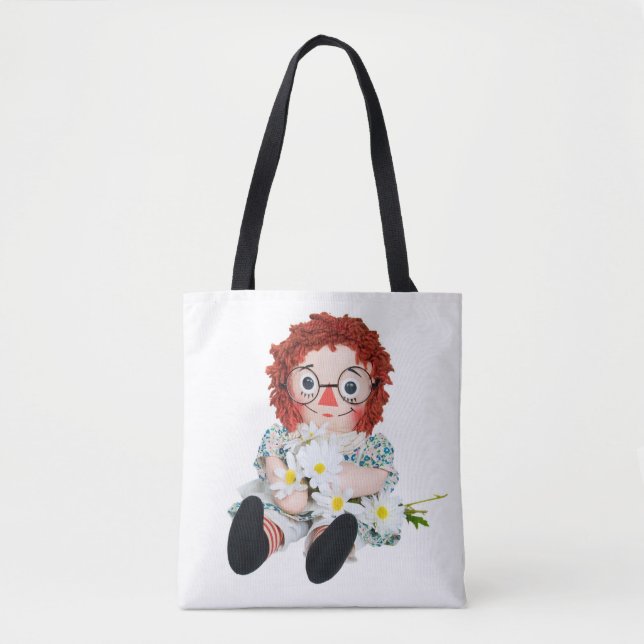 retro rag doll with daisy bouquet tote bag (Front)